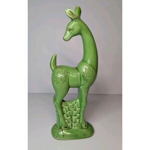 Vintage Mid Century Tall (9") Bright Green Deer Figurine By Dee Bee Co Japan
